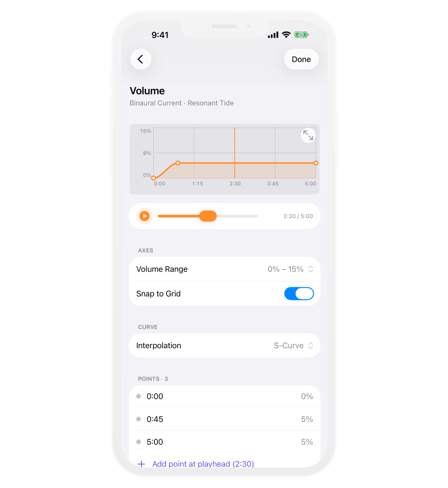 Aural Studio automation curve editor with authored control points